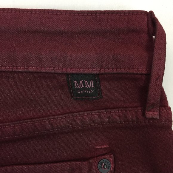 NWT MM DENIM Dark Red Glittery TATE Mid-Rise Logo Hardware Slim Fit Skinny Jeans - Picture 8 of 9